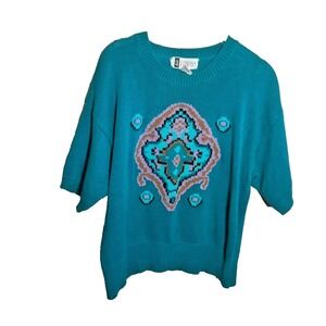 Vintage SK & Co. Women's Medium Sweater Multicolor Boho Hippie Trippy Ramie